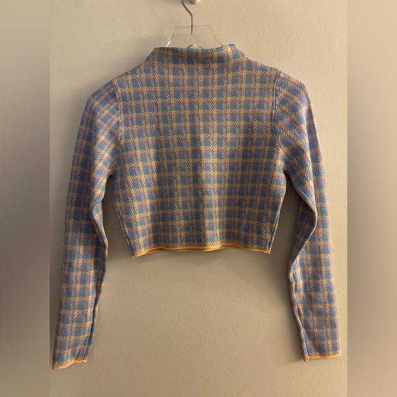 NWT ASOS Cropped Mock Neck Plaid Top - Blue & Pink Size 6 - Picture 2 of 3